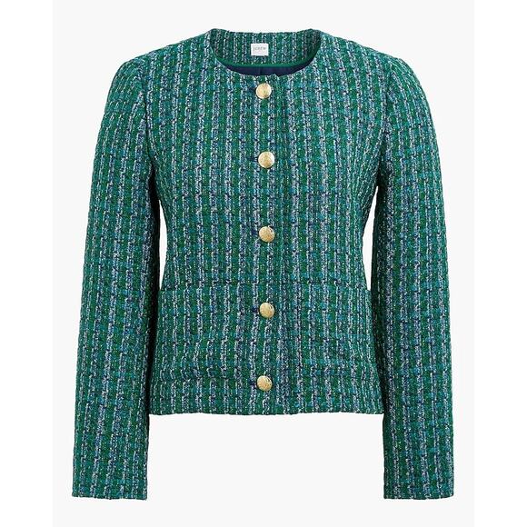 J. Crew Tweed lady jacket sz 16 green and navy blue blazer $228 - Picture 4 of 10